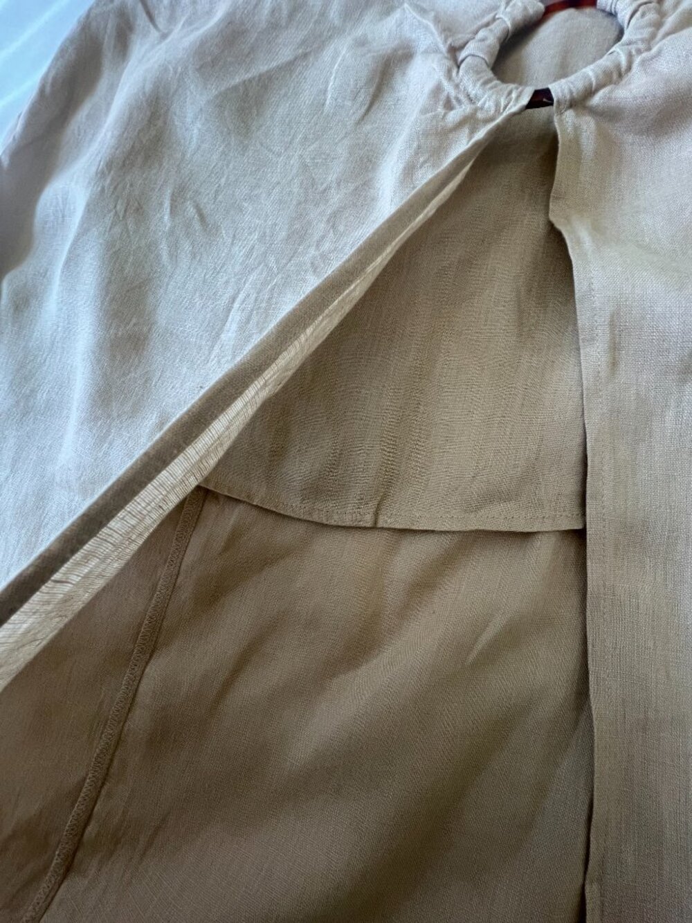 100% Linen Zara Wrap Midi Skirt Womens Size Large Tan Beige Vacation Summer - Picture 8 of 15